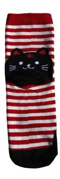 Chaussettes chats rayures rouges