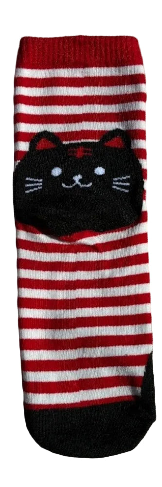 Chaussettes chats rayures rouges