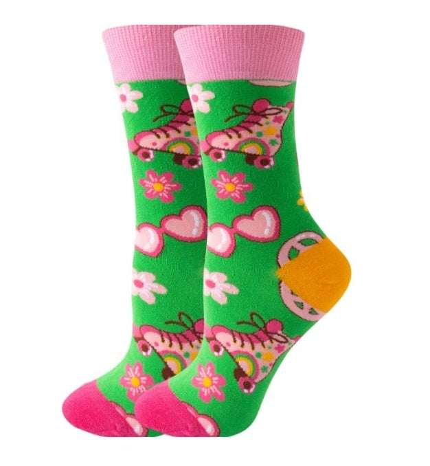 Chaussettes rollers/fleurs